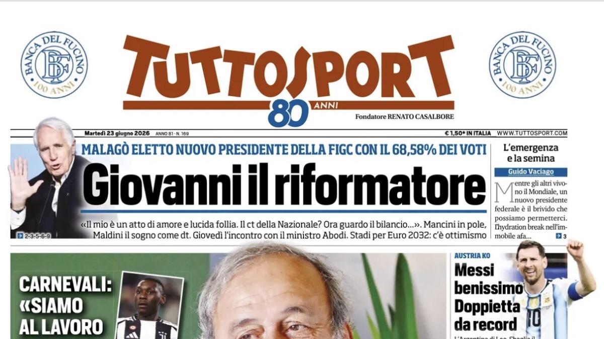 PRIMA PAGINA – Tuttosport: "Platini «La Juve tornerà a vincere»"