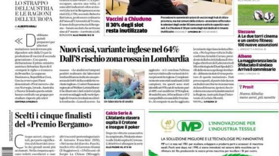 L'Eco di Bergamo: "Dall’8 rischio zona rossa in Lombardia"