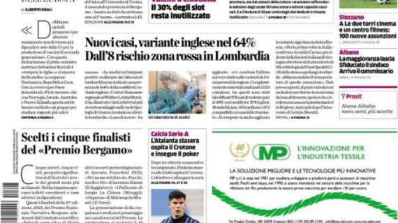 L'Eco di Bergamo sulla Dea: "L’Atalanta stasera ospita il Crotone e insegue il poker"