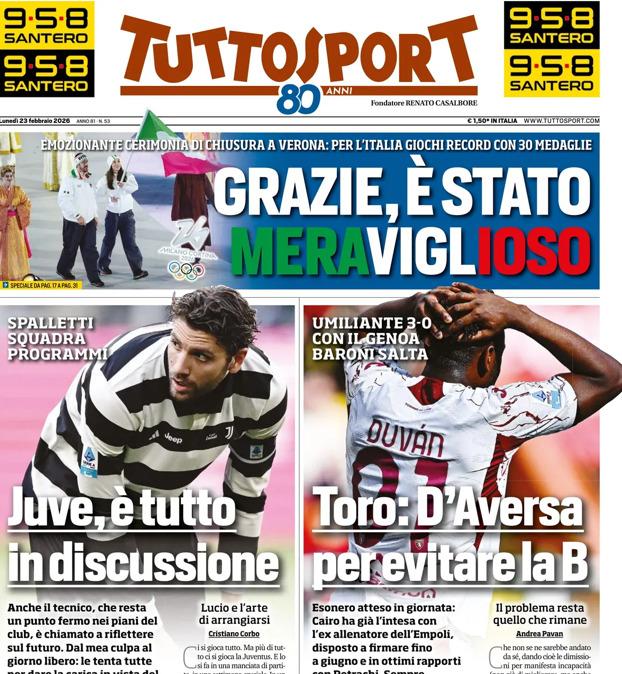 PRIMA PAGINA - TuttoSport: "Juve, è tutto in discussione"