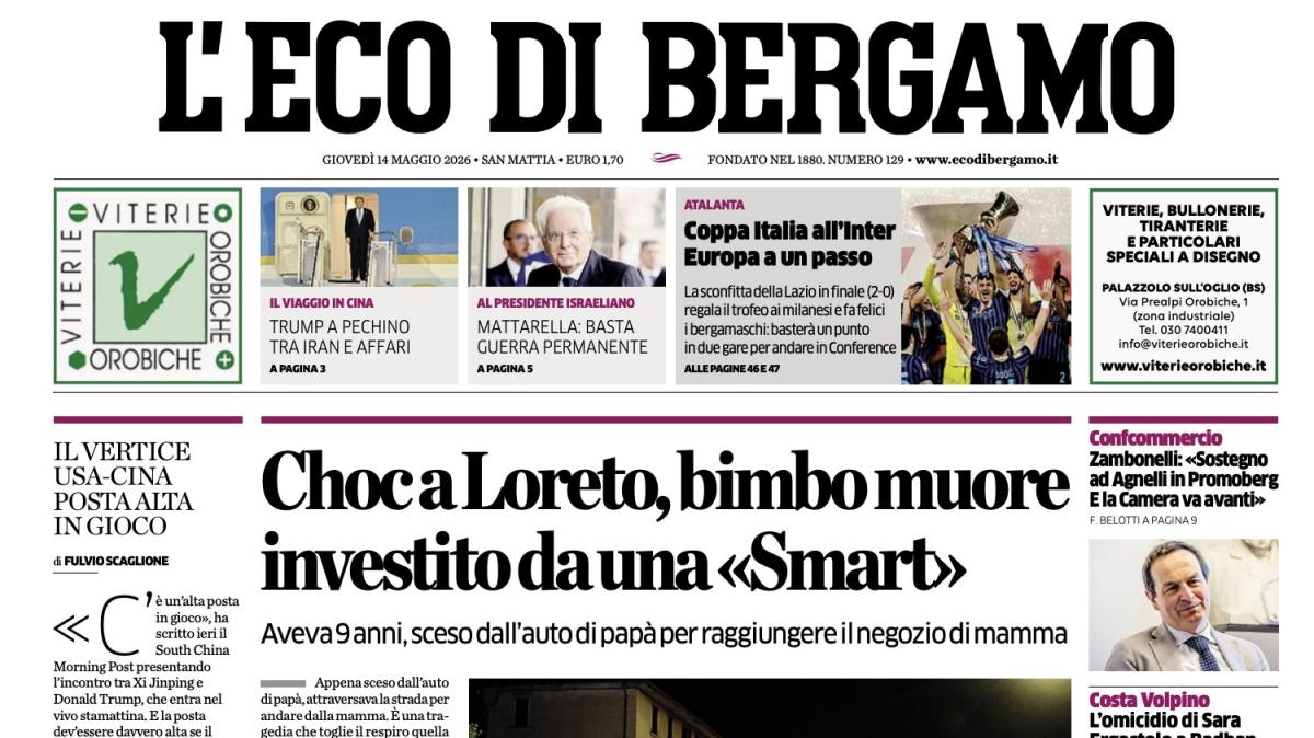PRIMA PAGINA - L'Eco di Bergamo: "Atalanta: Coppa Italia all'Inter, Europa a un passo"
