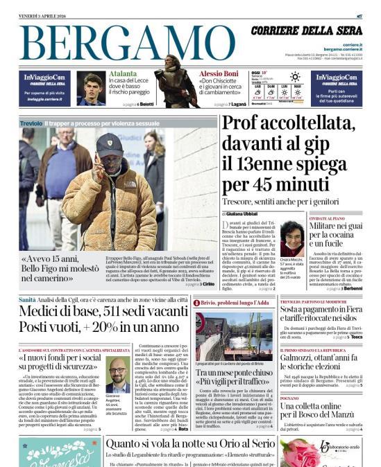 PRIMA PAGINA - Corriere di Bergamo: "Atalanta: In casa del Lecce dove è basso il rischio pareggio"