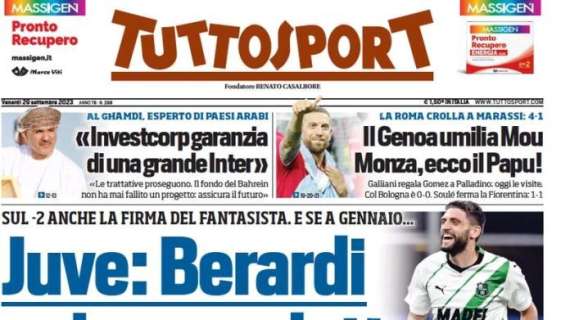 Tuttosport in apertura sulle mosse bianconere a gennaio: "Juve, Berardi colpo Scudetto"