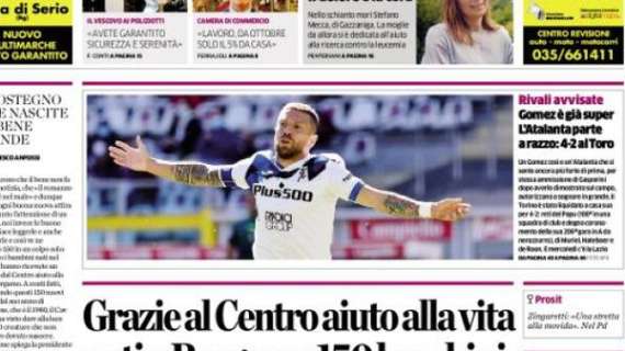 L'Eco di Bergamo sull'Atalanta: "Gomez è già super. L’Atalanta parte a razzo: 4-2 al Toro"