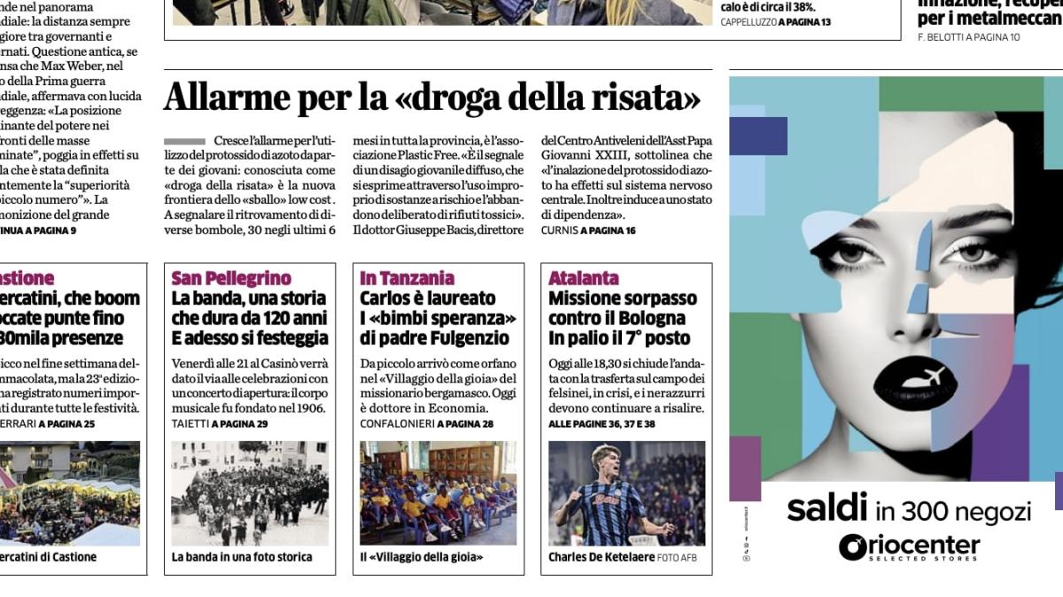 PRIMA PAGINA - L'Eco di Bergamo: "Atalanta, missione sorpasso contro il Bologna. In palio il 7° posto"