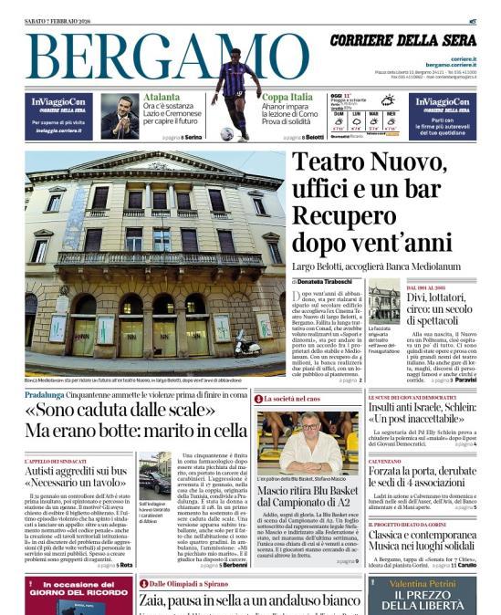 PRIMA PAGINA - Corriere di Bergamo: "Ora c’è sostanza. Lazio e Cremonese per capire il futuro"