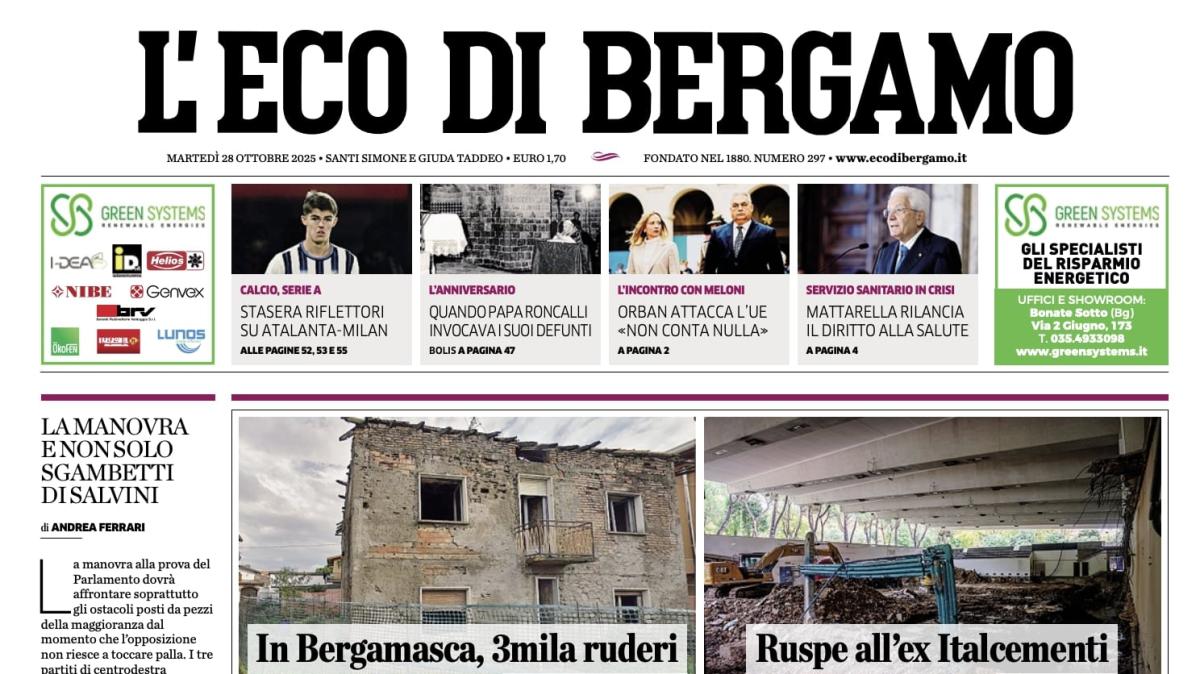 PRIMA PAGINA - L’Eco di Bergamo: "Stasera riflettori su Atalanta–Milan"