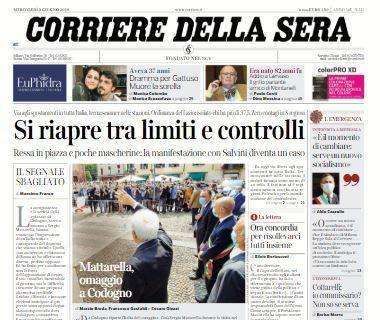 Corriere della Sera in apertura: "Si riapre tra limiti e controlli"