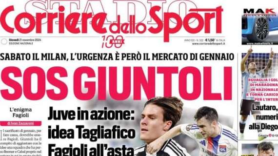 L'apertura del Corriere dello Sport sulla Juventus in azione: "Sos Giuntoli"