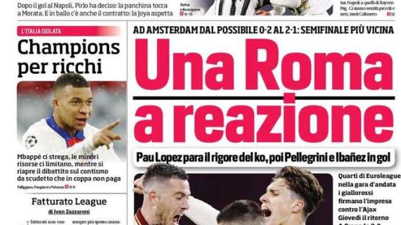 L'apertura de Il Corriere dello Sport: "Una Roma a reazione"