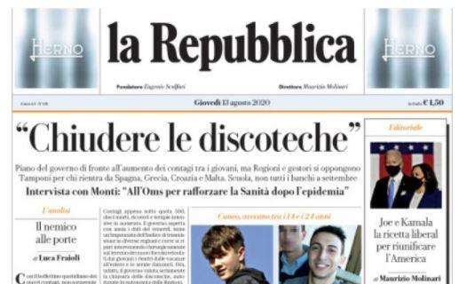 L'apertura de La Repubblica: "Chiudere le discoteche"