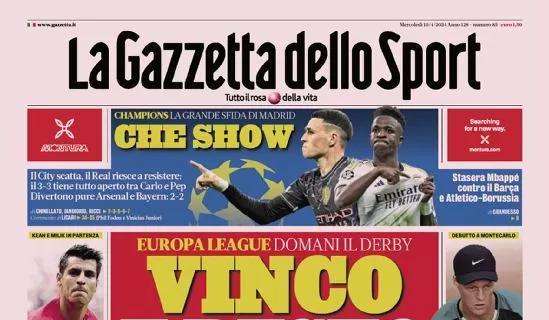 La prima pagina de La Gazzetta dello Sport su Pioli e De Rossi: "Vinco e resto"