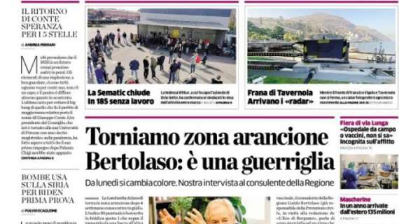 L'Eco di Bergamo: "Torniamo zona arancione". "La Sematic chiude: in 185 senza lavoro"