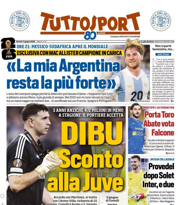 PRIMA PAGINA - Tuttosport: "Dibu, sconto alla Juve"