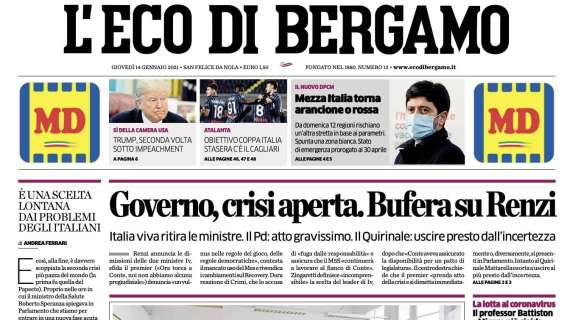 L'Eco di Bergamo sull'Atalanta: "Obiettivo Coppa Italia, stasera c'è il Cagliari"