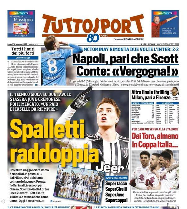 PRIMA PAGINA - TuttoSport: "Spalletti raddoppia"