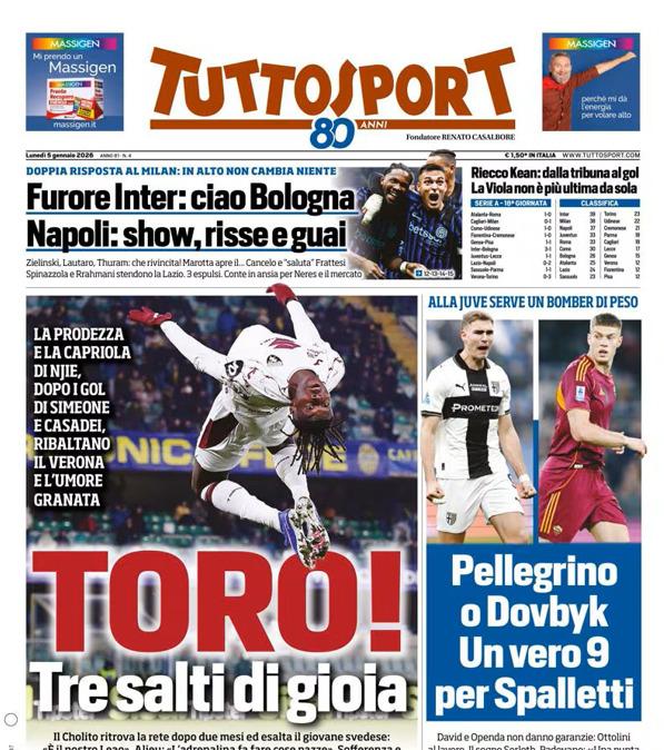 PRIMA PAGINA - TuttoSport: "Toro!"