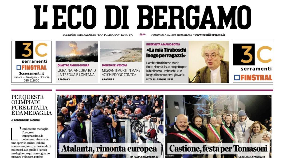 PRIMA PAGINA - L'Eco di Bergamo: "Atalanta, rimonta Europea"