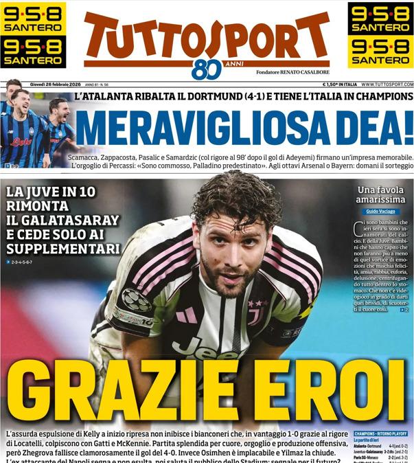 PRIMA PAGINA - TuttoSport: "Meravigliosa Dea!"