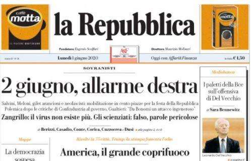 L'apertura de La Repubblica: "2 giugno, allarme destra"