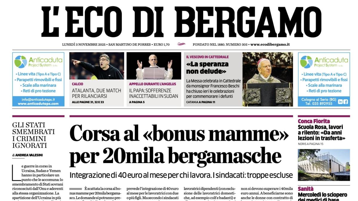 PRIMA PAGINA - L’Eco di Bergamo: "Atalanta, due match per rilanciarsi"