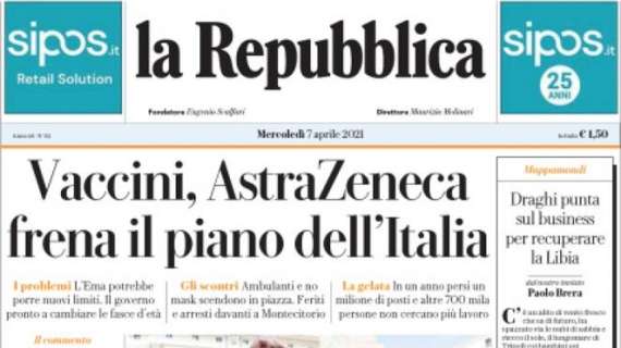 La Repubblica: "Vaccini, AstraZeneca frena il piano dell'Italia"