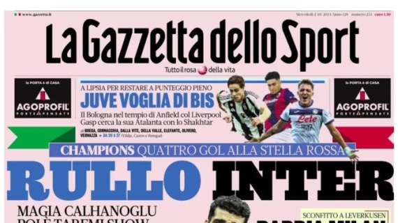 L'apertura de La Gazzetta dello Sport: "Rullo Inter"