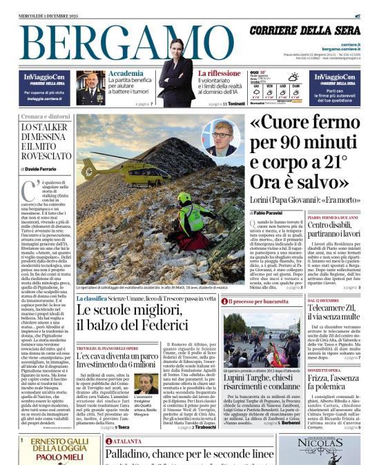 PRIMA PAGINA - Corriere di Bergamo: "Palladino, chance perle seconde linee"