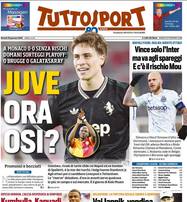 PRIMA PAGINA - TuttoSport: "Juve, ora Osi?"