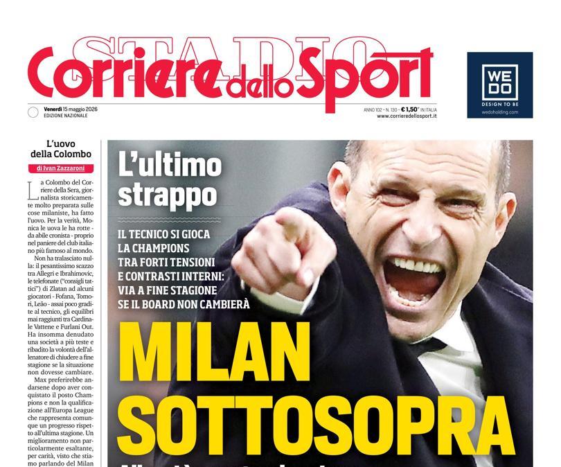 PRIMA PAGINA - Corriere dello Sport: "Milan sottosopra"