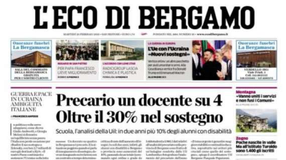 Continua la corsa Scudetto per l’Atalanta. L’Eco di Bergamo scrive: “La quota si è abbassata”