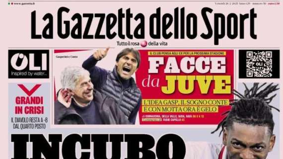 La Gazzetta dello Sport in apertura dopo il ko nel recupero col Bologna: "Incubo Milan"