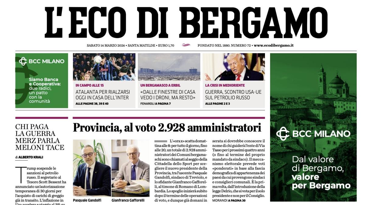 PRIMA PAGINA - L'Eco di Bergamo: "Atalanta per rialzarsi oggi in casa dell'Inter"