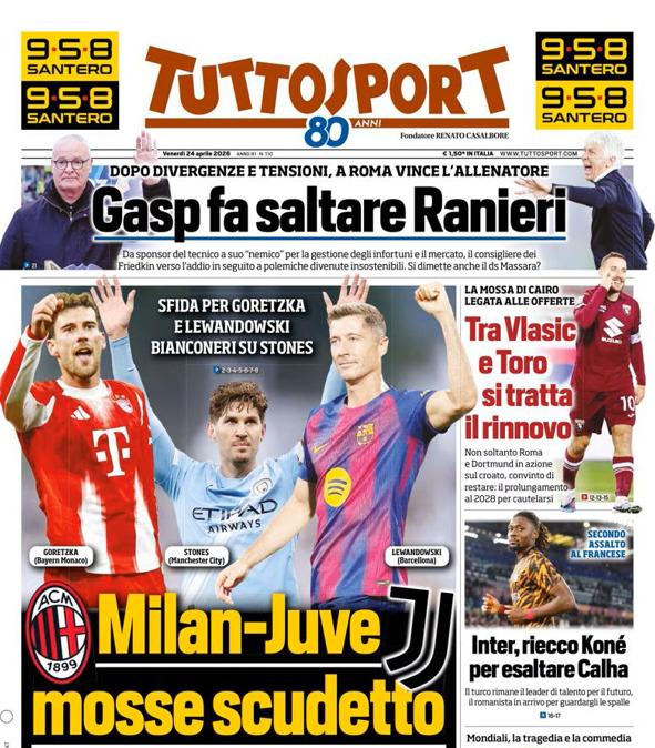 PRIMA PAGINA - TuttoSport: "Milan-Juve mosse scudetto"