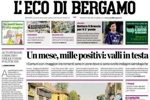 L'Eco di Bergamo sull'Atalanta: "Battere il Brescia per il 2° posto"