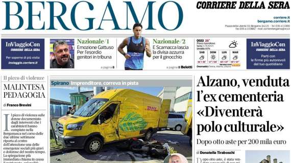 PRIMA PAGINA - Corriere di Bergamo: "E Scamacca lascia la divisa azzurra per il ginocchio"