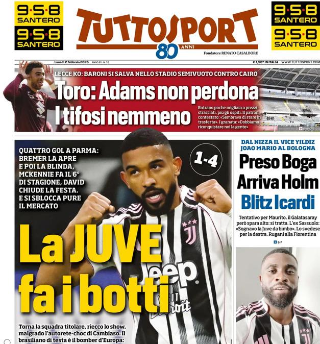 PRIMA PAGINA - TuttoSport: "La Juve fa i botti"