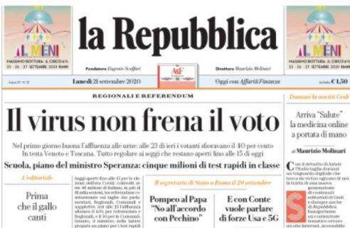 L'apertura de La Repubblica: "Il virus non frena il voto"