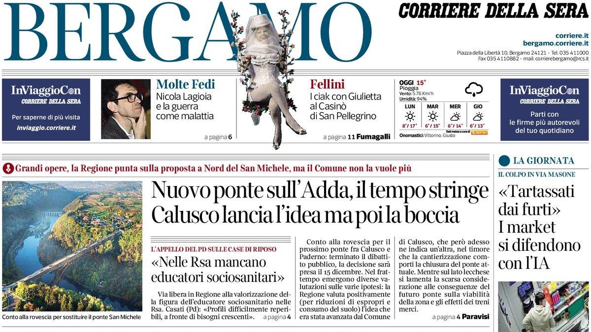 PRIMA PAGINA - Corriere di Bergamo: "Una brutta Atalanta punita dall’ex. E Juric si arrabbia"