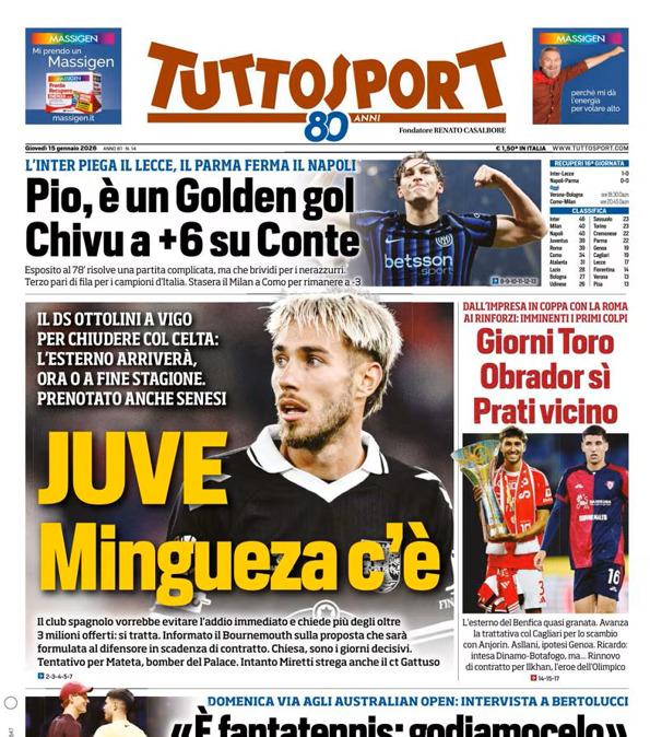 PRIMA PAGINA - TuttoSport: "Juve Mingueza c’è"