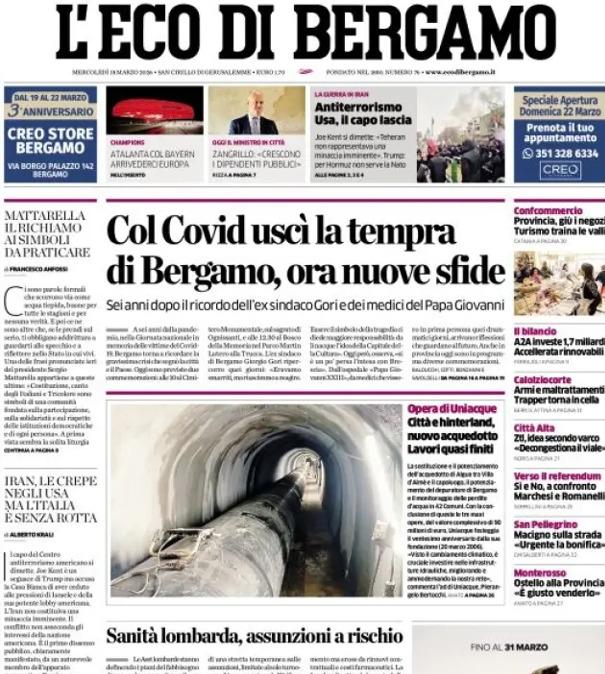 PRIMA PAGINA - L'Eco di Bergamo: "Atalanta col Bayern arrivederci Europa"