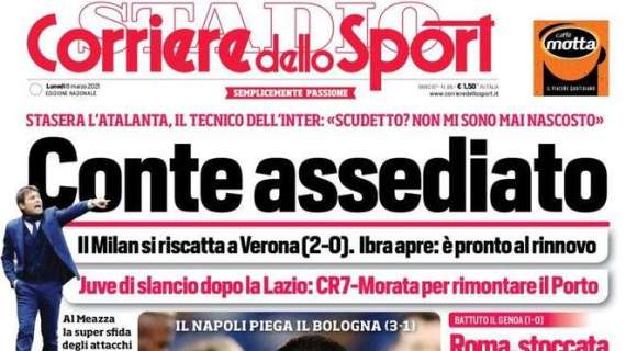 Corriere dello Sport in apertura: "Conte assediato, stasera l'Atalanta"