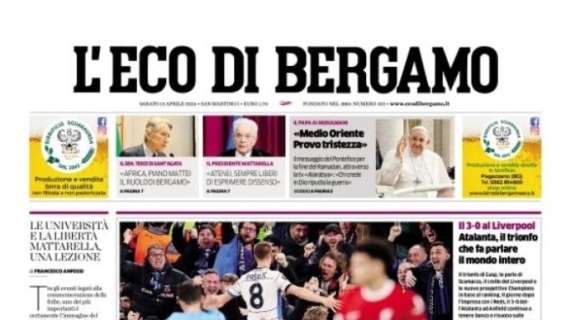 "Atalanta, il 3-0 a Liverpool fa parlare il mondo intero": la prima pagina de L'Eco di Bergamo