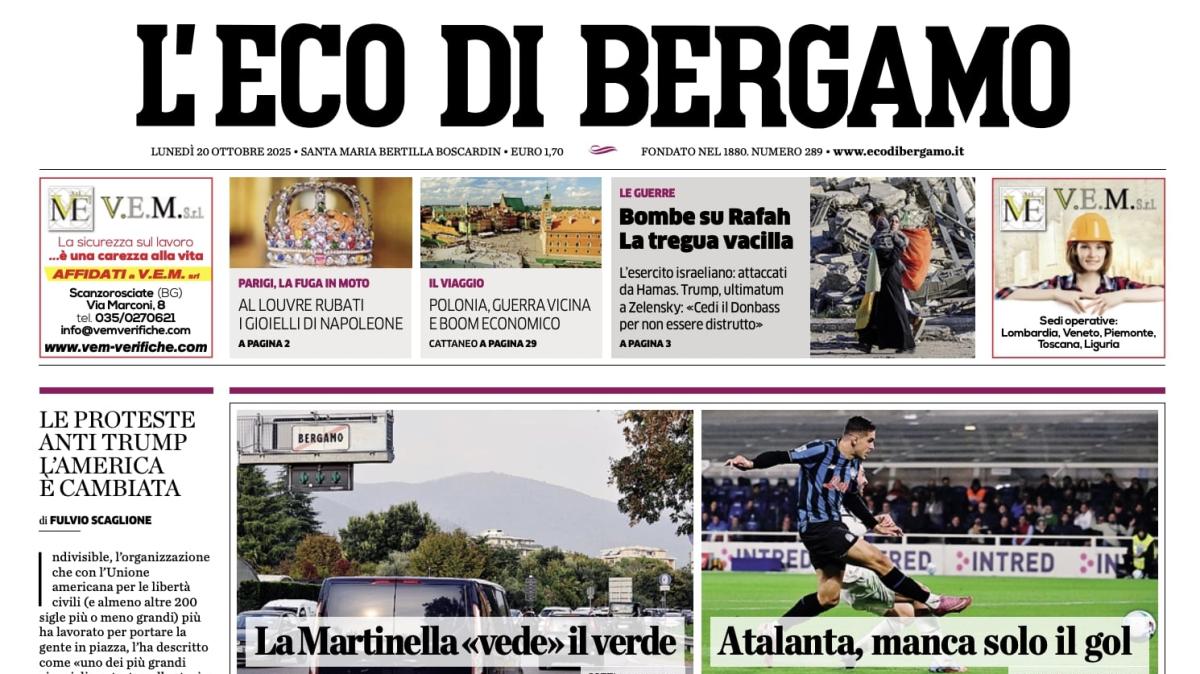 PRIMA PAGINA - L’Eco di Bergamo: "Atalanta, manca solo il gol"