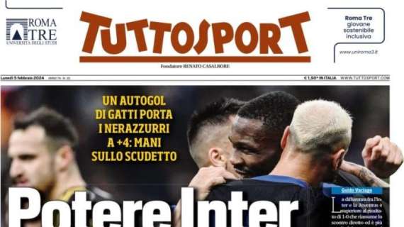 Tuttosport in apertura dopo il derby d'Italia: "Potere Inter. Juve, più di così"