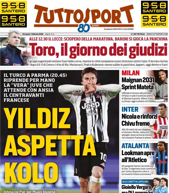 PRIMA PAGINA - TuttoSport: "Yildiz aspetta Kolo"
