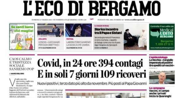 L'Eco di Bergamo: "Covid, in 24 ore 394 contagi. E in soli 7 giorni 109 ricoveri"