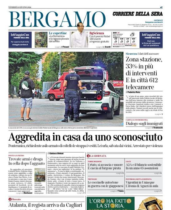 PRIMA PAGINA - Corriere di Bergamo: "Atalanta, il regista arriva da Cagliari"