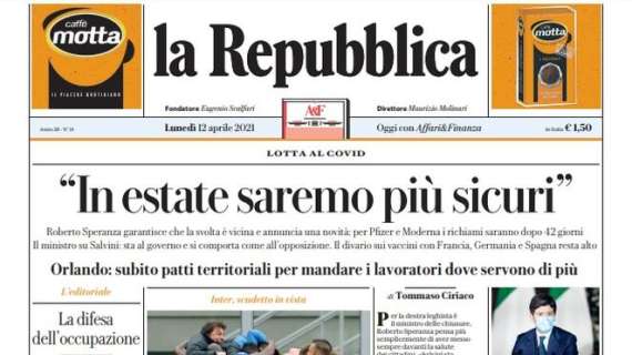 L'apertura de La Repubblica: "In estate saremo più sicuri"
