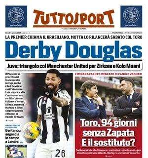 Tuttosport in apertura: "Derby Douglas". La Premier lo chiama, Motta lo rilancia